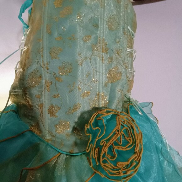 EUC: Girls' CALLA Collection sz 10 Turquoise & Gold Formal Dress - Picture 5 of 8